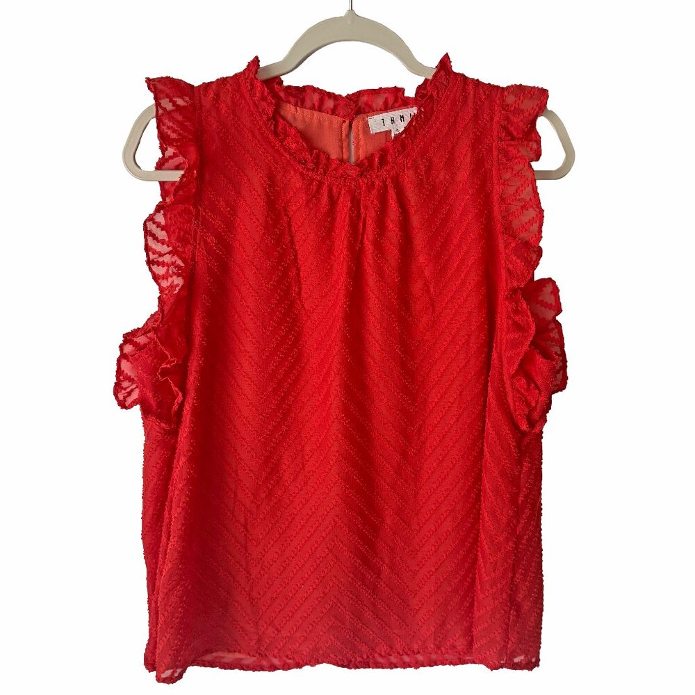 THML Red Ruffle Sleeveless Lined Textured Top Women's Size Large NWT